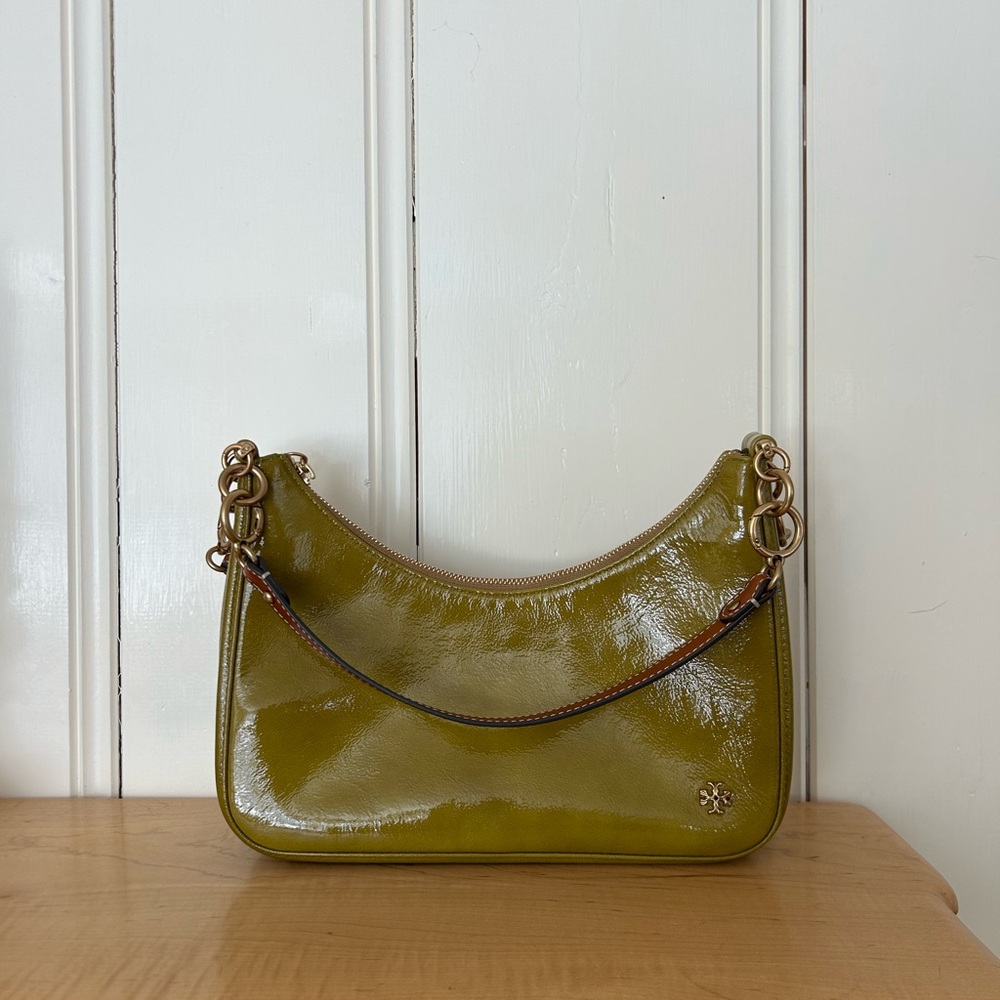 Olive Green Patent Leather Shoulder Bag
